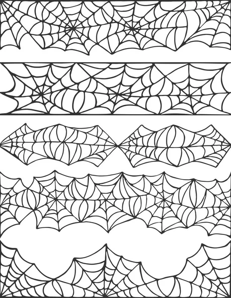 Mano dibujada tela de araña símbolo de Halloween. Cobweb colección de elementos de decoración. Halloween telaraña bordes sin costura para el diseño de miedo — Vector de stock
