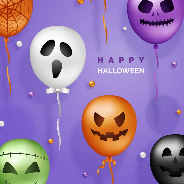 Halloween 3D ballons fond. Ballons à air effrayant dans les couleurs traditionnelles. Ballons fantômes Halloween — Image vectorielle