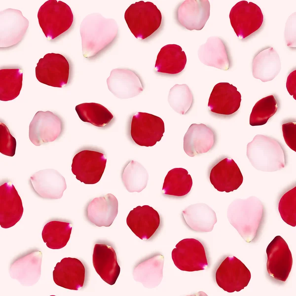 Παστέλ φόντο με ροζ και κόκκινα ρεαλιστική ροδοπέταλα. Πέταλα ανθών απρόσκοπτη εικονογράφηση. Λουλούδι μοτίβο — Διανυσματικό Αρχείο