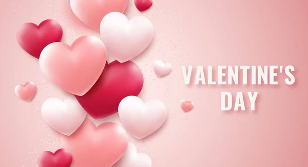Fond Saint-Valentin avec des cœurs rouges et roses, confettis. Carte de vacances illustration sur fond clair — Image vectorielle