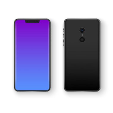 Arka ve ön akıllı telefon görünümü. Boş ekranlı gerçekçi cep telefonu. Sahte veya şablon cep telefonu