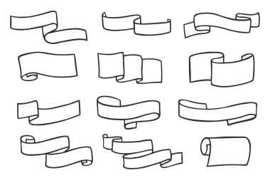 Çeşitli şekil ve stillerde siyah ve beyaz kurdele koleksiyonu