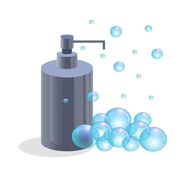 Lahvička Mýdlo Dávkovačem Mýdlovými Bublinami Izolována Bílém Pozadí Ilustrace Provedena — Stockový vektor