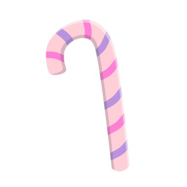 Pembe lolipop beyaz arka planda izole edilmiş. Çizgili çizgi film tarzında çizgili baston şeker. Tatil için nefis bir hediye. Çocuklar için tatlılık.