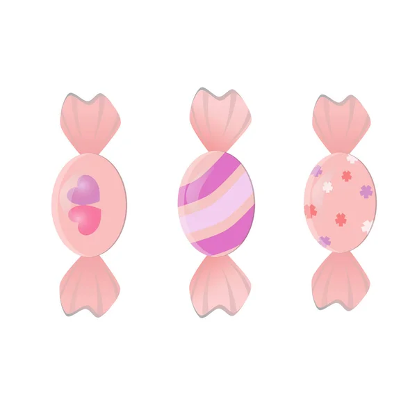 Ensemble Bonbons Roses Isolés Sur Fond Blanc Bonbons Enveloppés Dans — Image vectorielle