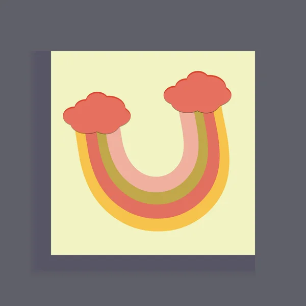 Радуга Стилі Бохо Ілюстрація Ізольована Жовтій Наклейці Багатокольорова Веселка Хмарами — стоковий вектор