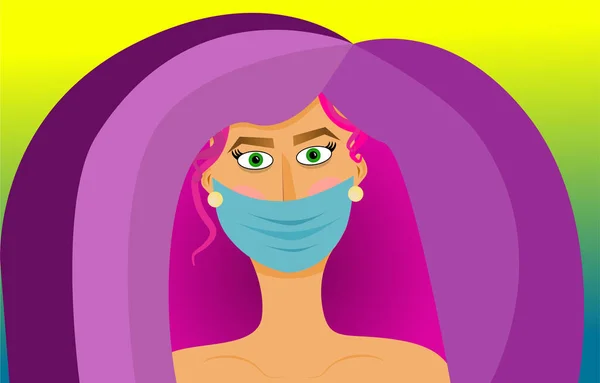 Şehvetli Mor Saçlı Maskeli Kız — Stok Vektör