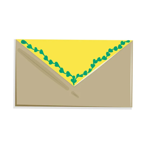 Envelope de correio com padrão isolado no fundo branco. Ilustração em um estilo de desenho animado plano. No envelope está um ramo com folhas. Ilustração vetorial para envio de e-mails . — Vetor de Stock