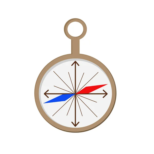 Gegenstände für das Zelten. Der Kompass ist auf weißem Hintergrund isoliert. Flache Vektorabbildung. Kompass als Standortnachweis. — Stockvektor