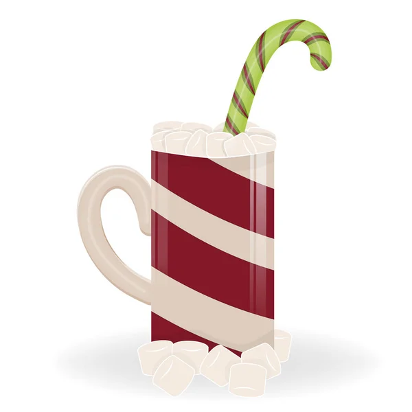 Mug Maroon Stripes Isolated White Background Christmas Mug Sweets Vector — Stock Vector
