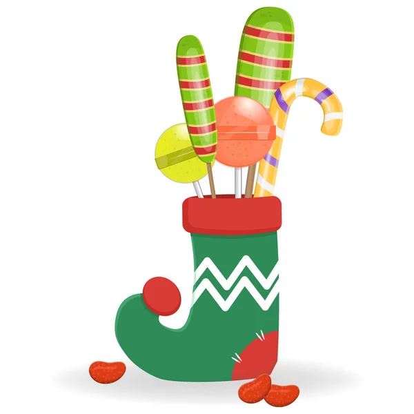 Різдвяний Шкарпетка Цукерками Ізольовано Білому Тлі Різдвяний Шкарпетка Подарунками Прикраси — стоковий вектор
