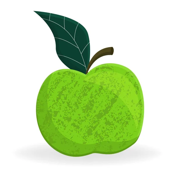 Яблоко с листом на белом фоне. Векторная иллюстрация в плоском мультяшном стиле. Apple с поцарапанной текстурой для эмблемы или логотипа. — стоковый вектор