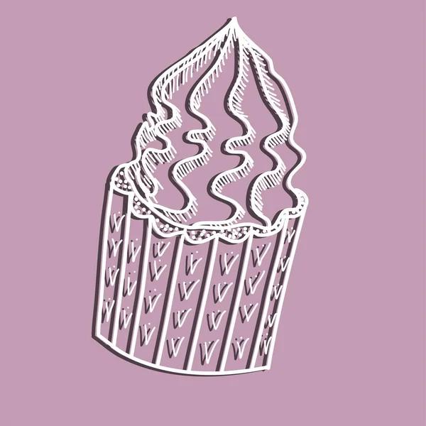 Cupcake Est Isolé Avec Contour Blanc Sur Fond Coloré Illustration — Image vectorielle