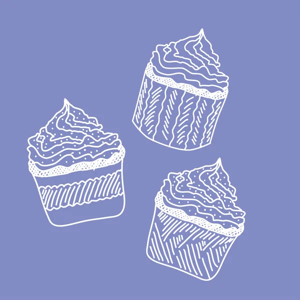 Conjunto Cupcakes Con Contorno Blanco Aislado Sobre Fondo Color Ilustración — Archivo Imágenes Vectoriales