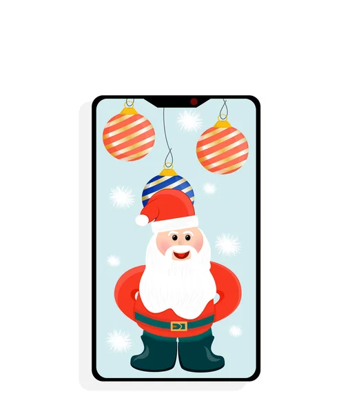 Der Weihnachtsmann Smartphone Ist Isoliert Auf Weißem Hintergrund Der Weihnachtsmann — Stockvektor