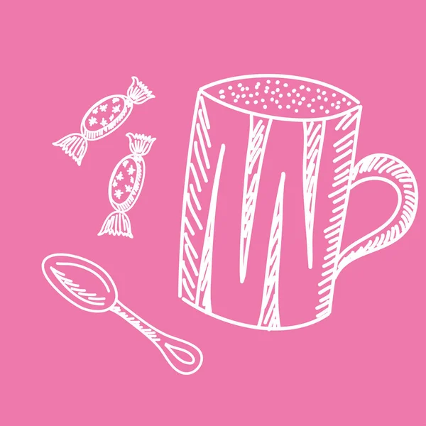 Una Taza Café Con Una Cuchara Dulces Aísla Sobre Fondo — Vector de stock