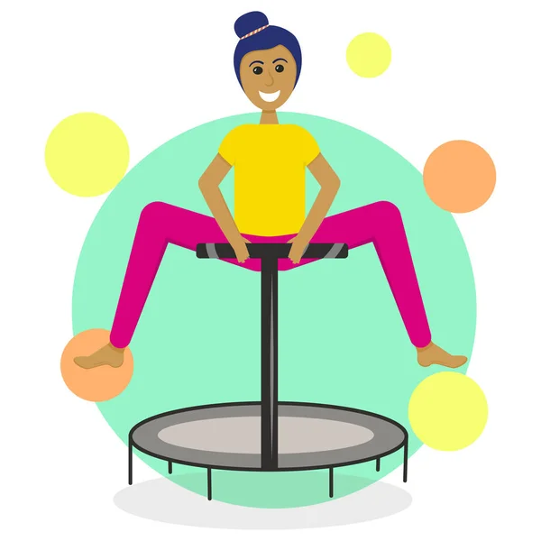 Een Meisje Een Fitness Trampoline Geïsoleerd Een Witte Achtergrond Vector — Stockvector