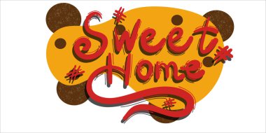 Yazıt tatlı ev beyaz bir arka planda izole edilmiş. Basit düz bir şekilde vektör illüstrasyonu. Arka planda, etiketin parlaklığı için çizgiler ve daireler var..