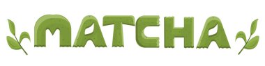 El yazısı eşleşmesi. Beyaz arka planda izole edilmiş Japon pudra çayının adı. Düz bir şekilde vektör illüstrasyonu. Kalıplı yeşil harfler, Japon kültürünün bir parçası..