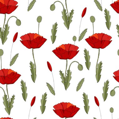 Haşhaş ile dikişsiz çiçek süsü. Tasarım, kumaş, dekor için sonsuz doku.