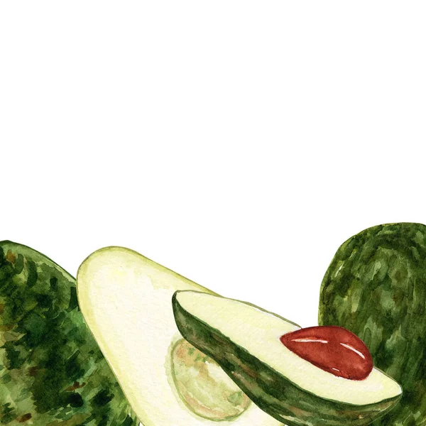 Avocado Aquarel Design Sjabloon Voor Ansichtkaarten Witte Achtergrond Tropische Planten — Stockfoto