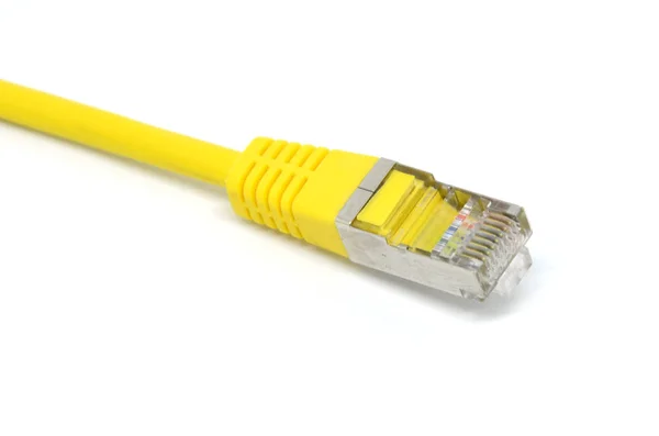 Connecteur Réseau Jaune Isolé Sur Fond Blanc — Photo