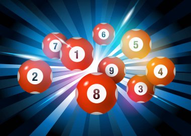 Vektör Bingo / piyango numarası topları siyah patlama arka plan sette