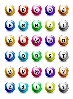 Büyük harfler ve semboller ile renkli topları Set