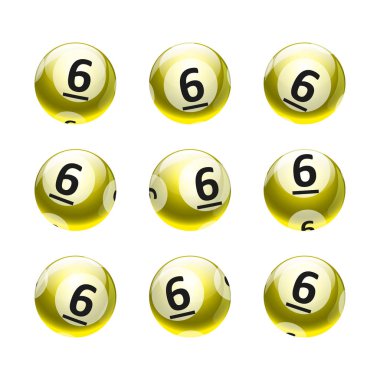 Vektör Bingo / piyango numarası topları beyaz arka plan-sarı / altın tema numarası 6 izole Set