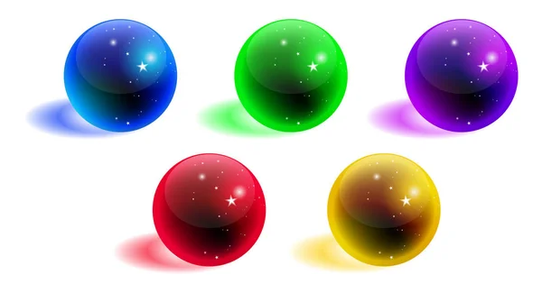 Vector Crystal Sphere Colorful Set Shadow Isolated White Background — Stock Vector