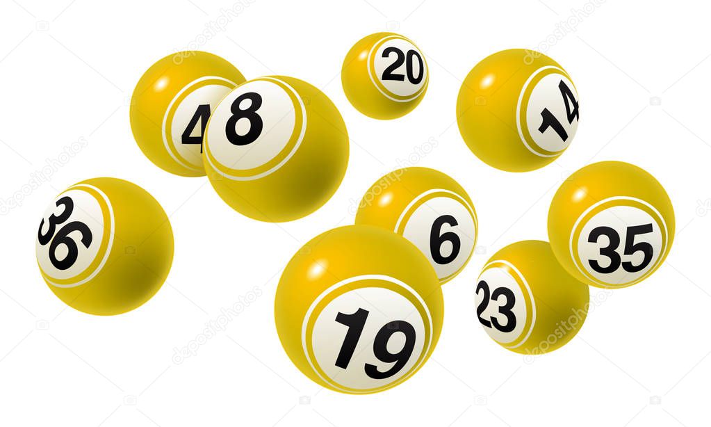 Vector Bingo / Lottery Number Balls Yellow Set on White Background