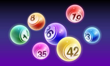 Koyu arka plan üzerinde vektör kristal bingo piyango numarası topları ayarla