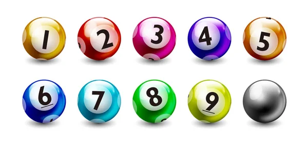 矢量五颜六色的宾果 彩票号码球从1到9 — 图库矢量图片