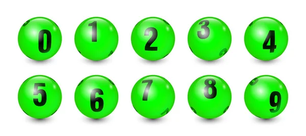 Groene Ballen Set Met Zwarte Tekst Nummer Tot Met — Stockvector
