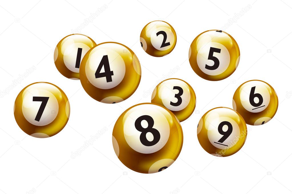 Vector Bingo Lottery Number Golden Balls 1 to 9 Set Isolated on White Background.