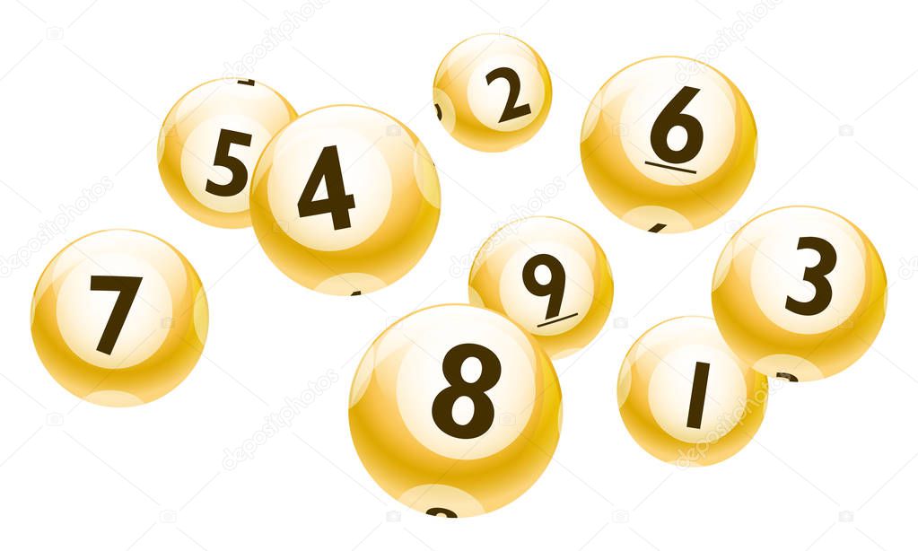 Vector Bingo / Lottery Number Yellow Balls 1 to 9 Set Isolated on White Background