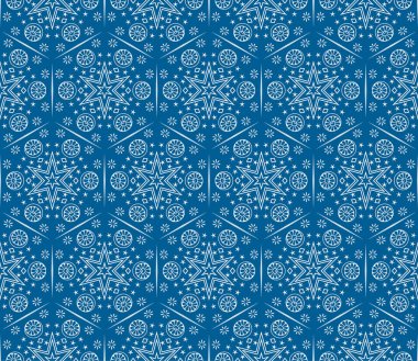 Vektör süsleme Dikişsiz desen duvar kağıdı, beyaz kar pul mavi