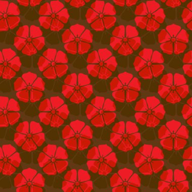 Vektör süsleme Dikişsiz desen duvar kağıdı, kırmızı çiçekler brown hakkında