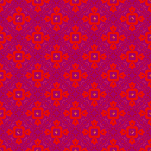 Векторный Орнамент Бесшовный Узор Обои Красный Цветок Фиолетовый — стоковый вектор