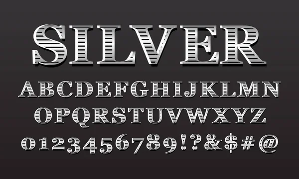 Set Font Alfabet Metalic Elegant Epocă Umplere Argintie Dungi — Vector de stoc