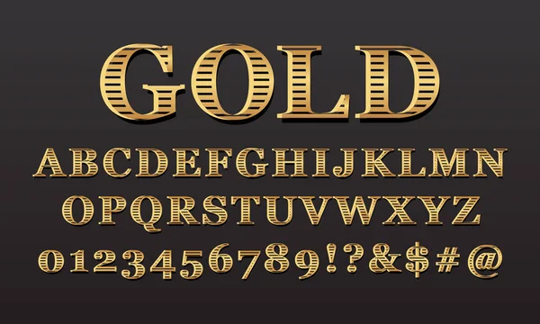 Set Vintage Elegante Metalen Alfabet Lettertype Gouden Vullen Met Strepen Rechtenvrije Stockvectors