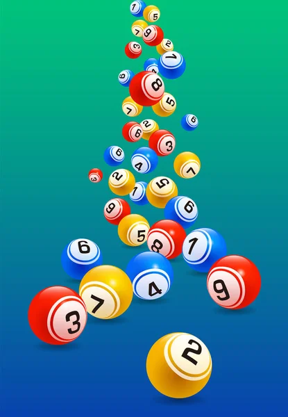 Boules de bingo colorées vectorielles tombant aléatoirement isolées sur fond bleu-vert — Image vectorielle