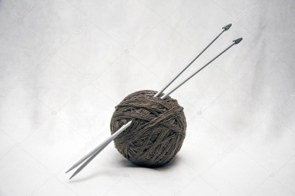 Knitting threads and knitting needles. Needlework, handmade.
