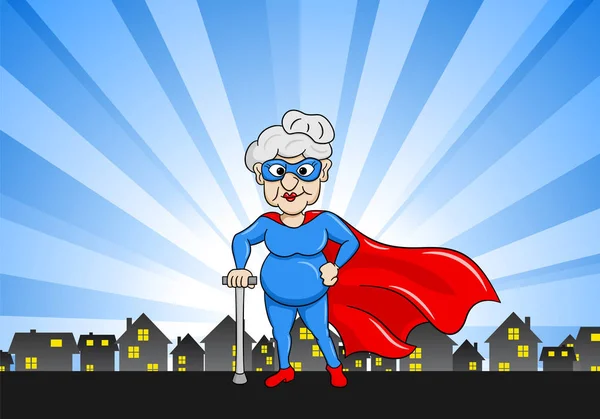 Ilustración Vectorial Una Superheroína Senior Con Capa — Vector de stock