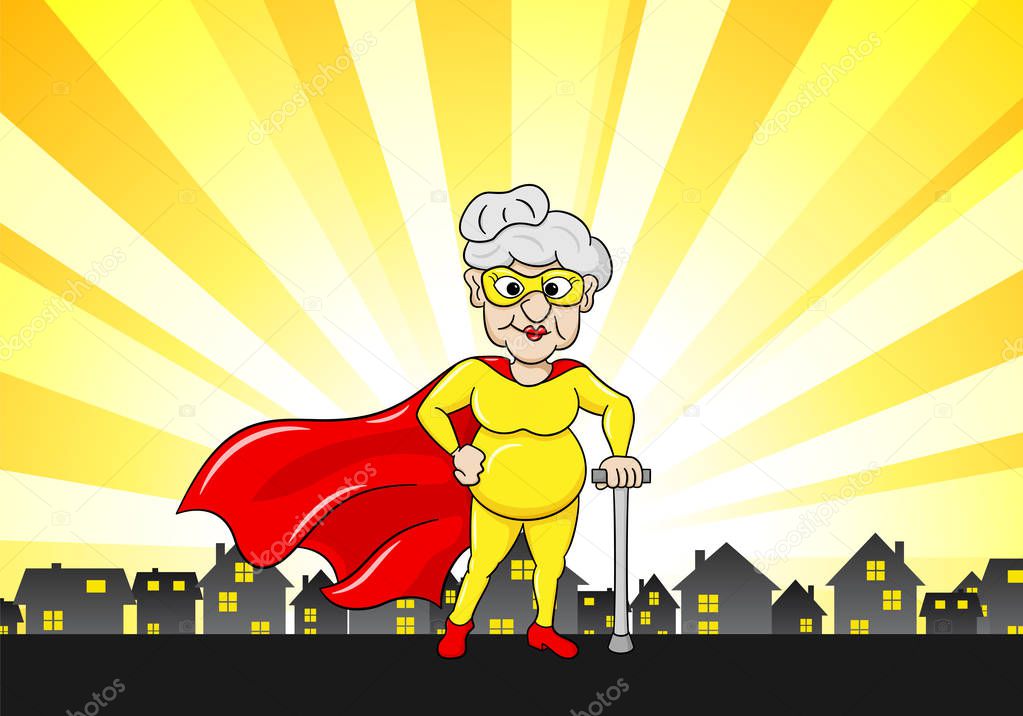 vector illustration of a senior super heroine with cape