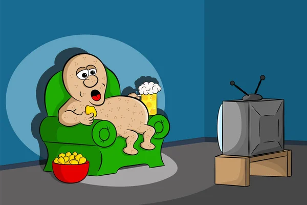 Vektor Illustration Einer Couch Potato Vor Dem Fernseher — Stockvektor