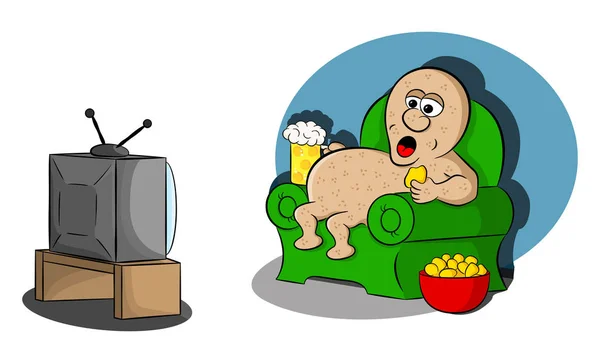 Vectorillustratie Van Een Couch Potato Kijken — Stockvector