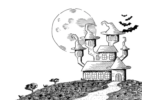 Ilustración Vectorial Castillo Embrujado Una Noche Luna Llena — Vector de stock