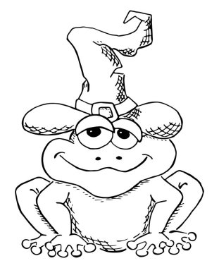 vector illustration of a cartoon toad with witch hat isolated on white clipart
