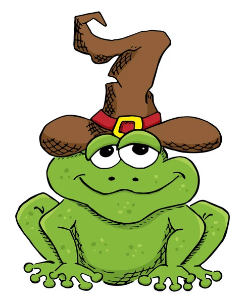 Illustration Vectorielle Crapaud Dessin Animé Vert Avec Chapeau Sorcière Isolé — Image vectorielle